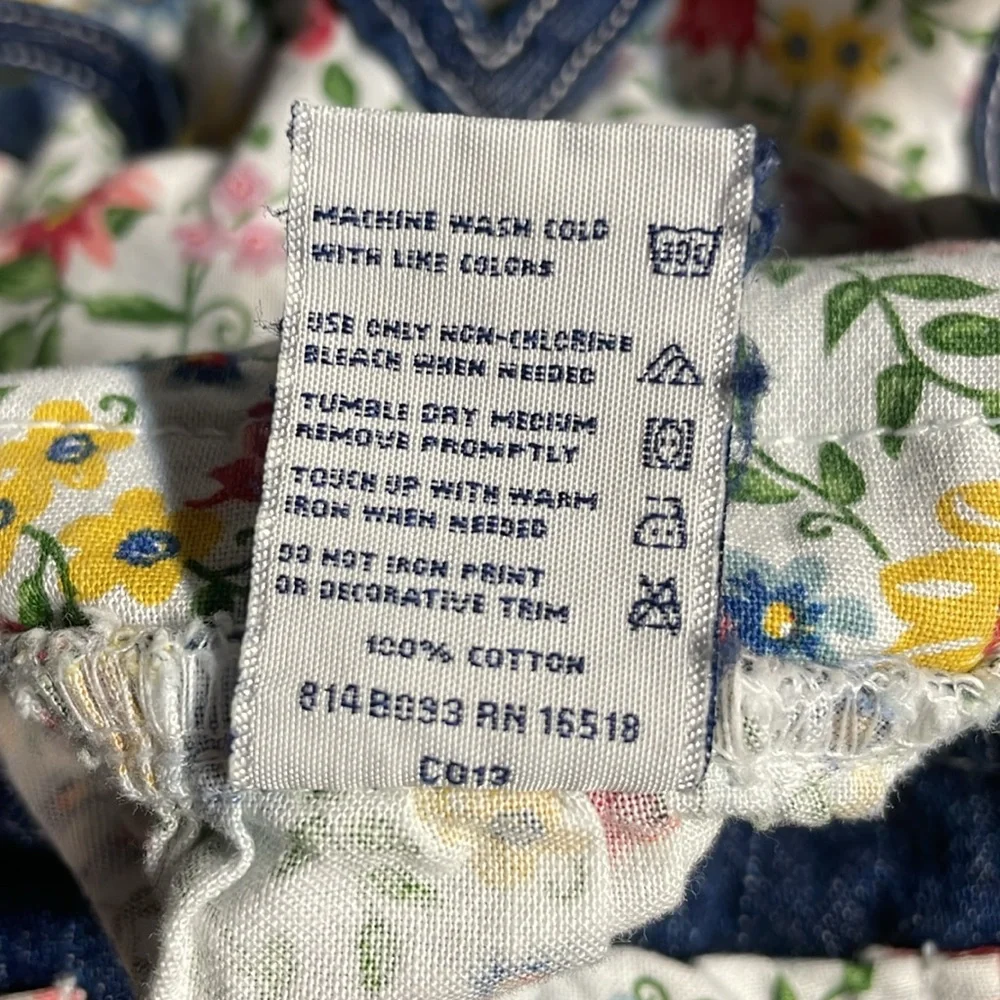 Vintage Oshkosh floral and denim 3 patch pocket overall dress Size 18M